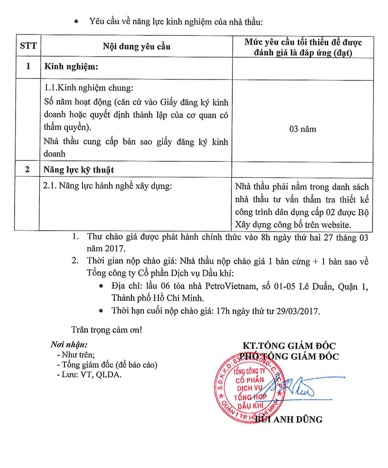 Công văn đề nghị chào giá tư vấn tham gia thiết kế